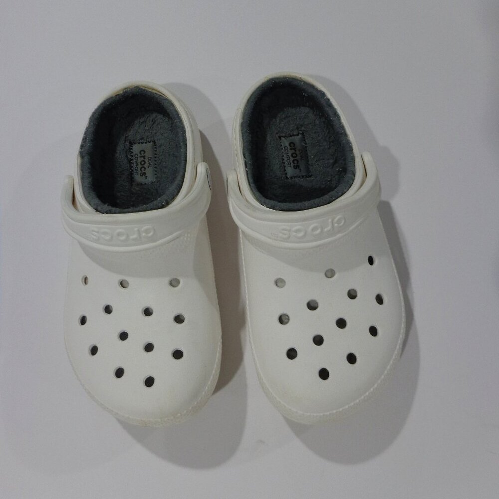Crocs Unisex Dual Comfort Fleece Lined White Clog Shoe Size Men’s 5 Women’s 7 - Picture 4 of 8